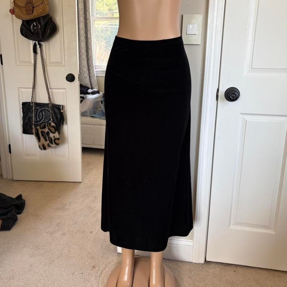 y2k velour black maxi skirt fitted minimalist long skirt 2000s